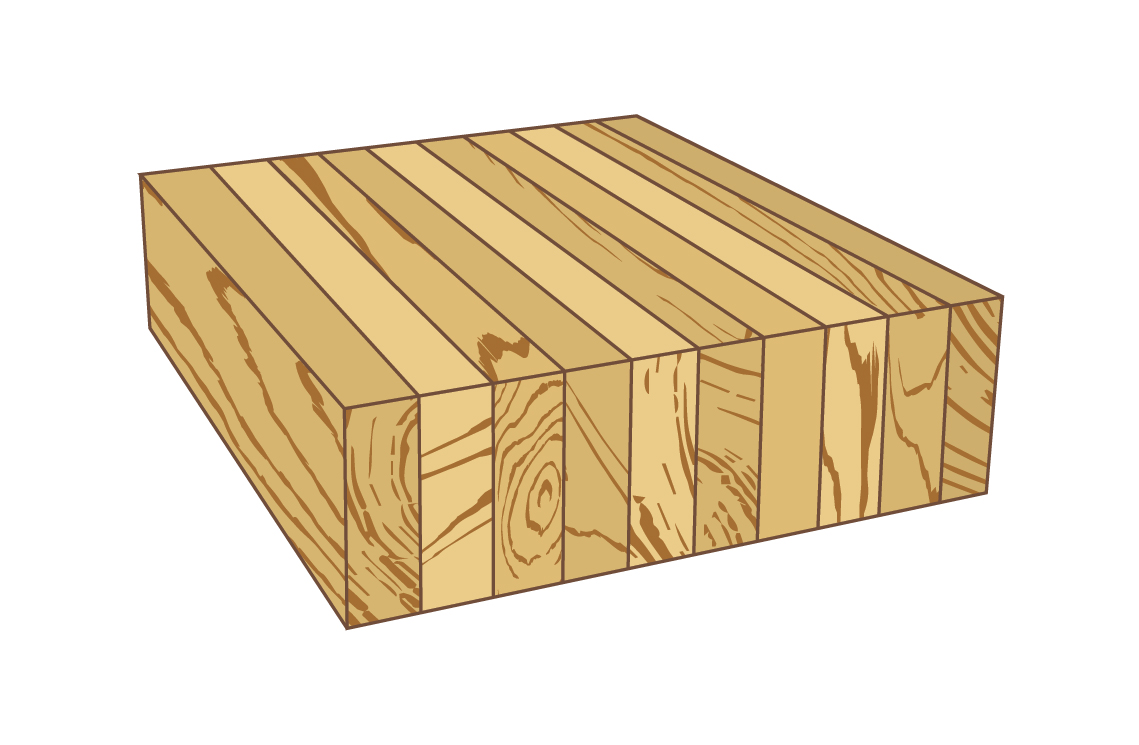 胶合层压木材(胶合木)的3D效果图，这是一种由木材层压(或“木材”)与耐用的防潮粘合剂结合在一起的大规模木材产品