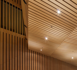 层压链木材(LSL)的几个质量木材产品,在特写镜头显示了作为建筑的一部分天花板元素