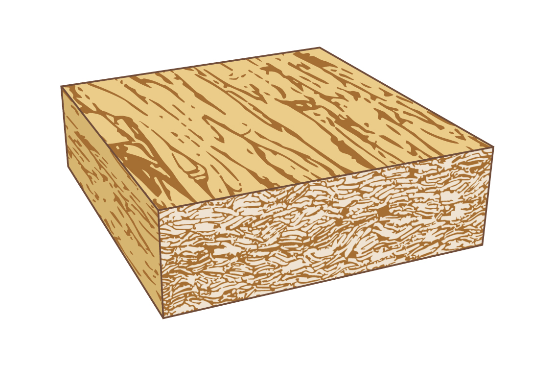 3 d渲染的平行链木材(PSL)——家庭的一部分产品,结构复合木材(sci),由干和分级薄木片,链或片分层在一起,保税防潮的粘合成大块称为坯料